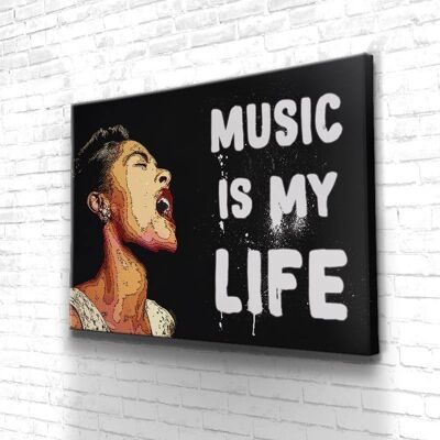 Tableau Music Is My Life - 160 x 120 - Toile sur châssis - Cadre noir