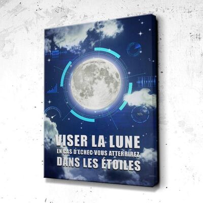 Tableau Motivation Viser La Lune - 60 x 40 - Toile sur châssis - Cadre noir