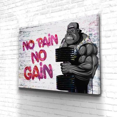 Tableau Motivation Muscu No Pain No Gain - 60 x 40 - Toile sur châssis - Cadre noir