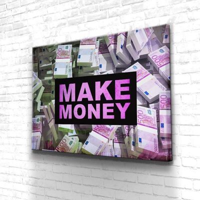 Tableau Motivation Make Money - 40 x 30 - Toile sur châssis - Cadre noir