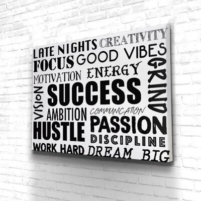 Tableau Motivation List Of Success - 40 x 30 - Toile sur châssis - Cadre noir