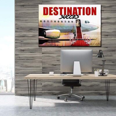 Tableau Motivation Destination Succès - 60 x 40 - Toile sur châssis - Cadre noir