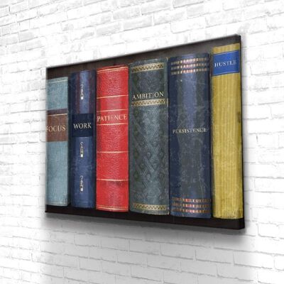 Tableau Motivation Books Of Success - 60 x 40 - Toile sur châssis - Cadre noir