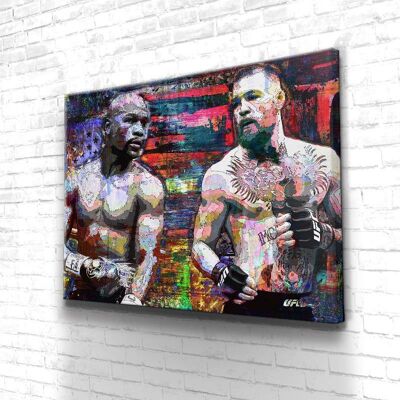 Tableau Mayweather VS Mcgregor Color Face - 60 x 40 - Toile sur châssis - Sans cadre