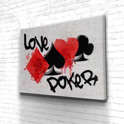 Tableau Love Poker Face - 60 x 40 - Toile sur châssis - Cadre noir