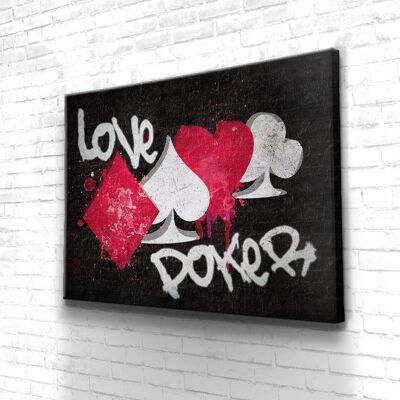 Tableau Love Poker Black Face - 60 x 40 - Toile sur châssis - Cadre noir