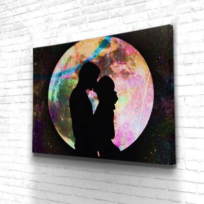 Tableau Love At Night - 160 x 120 - Toile sur châssis - Cadre noir