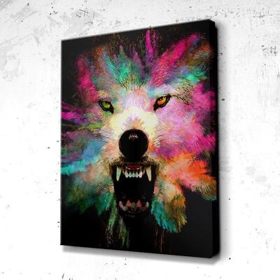 Tableau Loup Splash - 120 x 90 - Toile sur châssis - Cadre noir