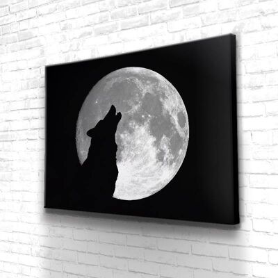 Tableau Loup Clair De Lune - 60 x 40 - Toile sur châssis - Sans cadre