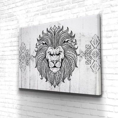 Tableau Lion Hippie Black - 40 x 30 - Toile sur châssis - Cadre noir