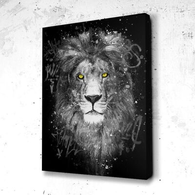 Tableau Lion Graff Art B&W - 100 x 75 - Toile sur châssis - Cadre noir