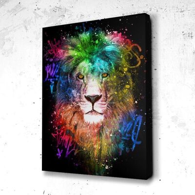 Tableau Lion Graff Art - 60 x 40 - Toile sur châssis - Sans cadre