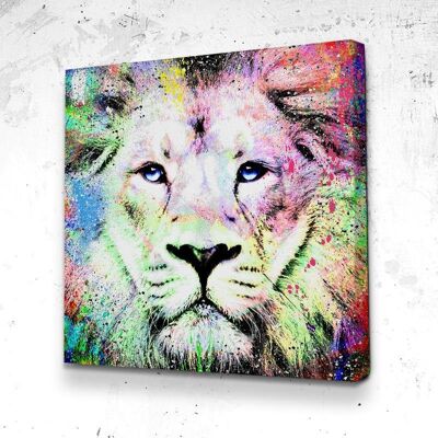 Tableau Lion Eclats - 80 x 80 - Toile sur châssis - Cadre noir