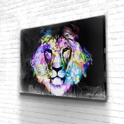 Tableau Lion Dirty Graffiti - 160 x 120 - Toile sur châssis - Cadre noir