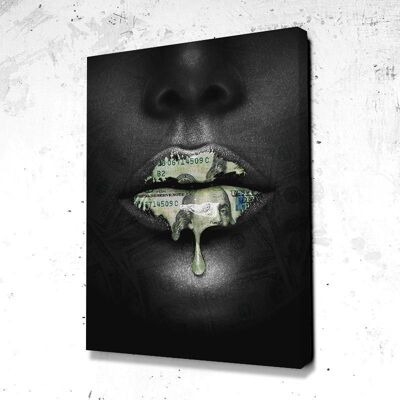 Tableau Lèvres Dollars - 60 x 40 - Plexiglas - Cadre noir