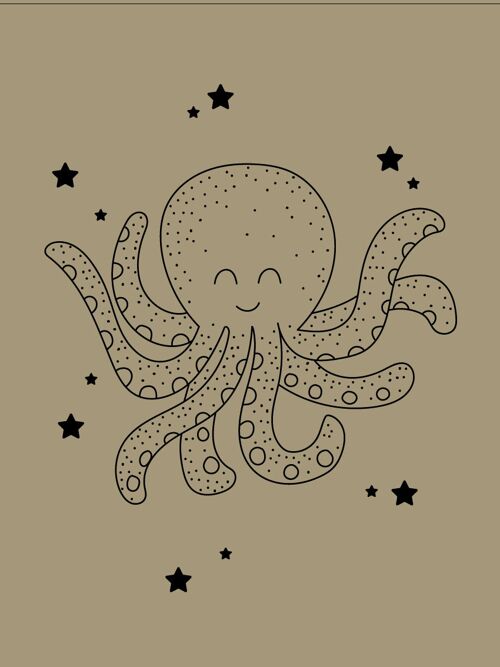 Illustration 30x40cm  - La pieuvre étoilée