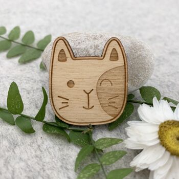 Broche en bois - Chat moustaches 4