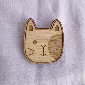 Broche en bois - Chat moustaches 6