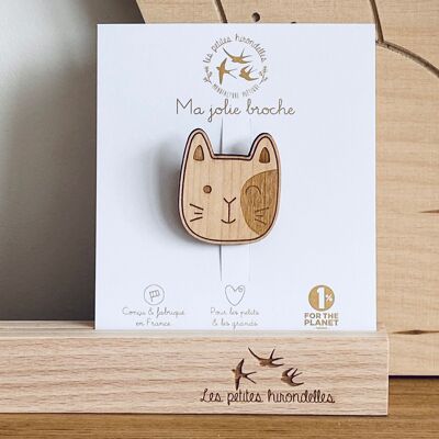 Wooden brooch - Whiskered cat