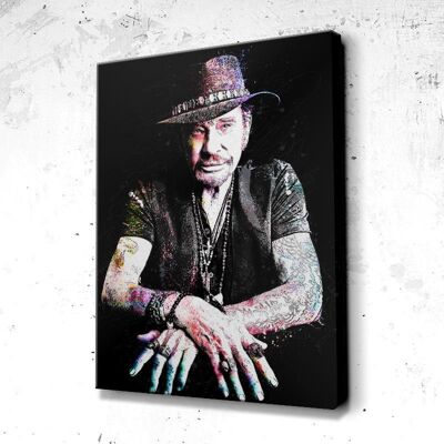 Tableau Johnny Hallyday Color - 40 x 30 - Toile sur châssis - Cadre noir