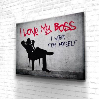 Tableau I Love My Boss White - 40 x 30 - Toile sur châssis - Sans cadre