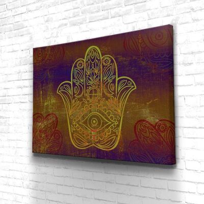 Tableau Hamsa Gold - 40 x 30 - Toile sur châssis - Cadre noir