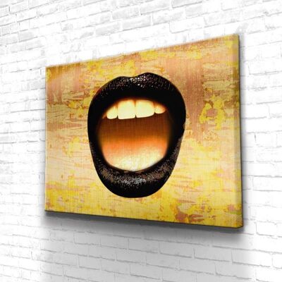 Tableau Gold Mouth - 40 x 30 - Toile sur châssis - Cadre noir