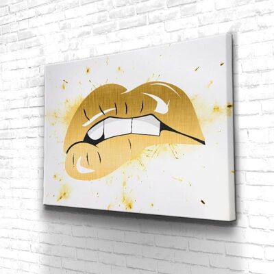 Tableau Gold Lips - 60 x 40 - Toile sur châssis - Sans cadre