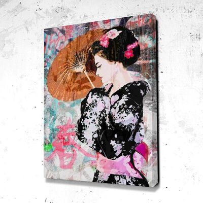 Tableau Geisha Japon Street - 40 x 30 - Toile sur châssis - Sans cadre