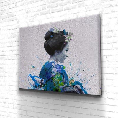 Tableau Geisha Blue Splash - 160 x 120 - Plexiglas - Cadre noir