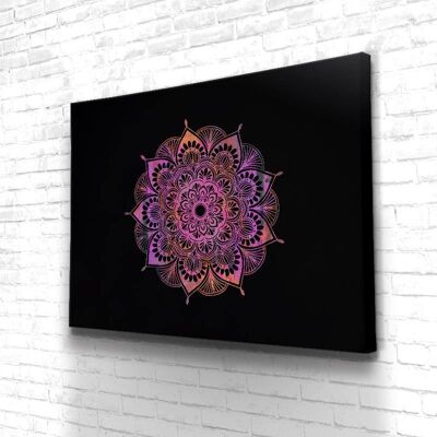 Tableau Fire Mandala - 120 x 90 - Toile sur châssis - Cadre noir