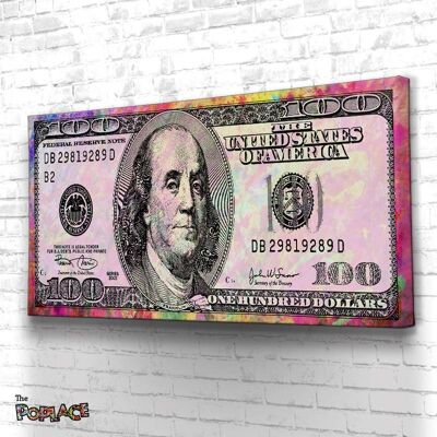 Tableau Dollars Pink Fluo - 125 x 50 - Plexiglas