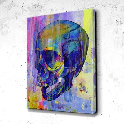 Tableau Crâne Skull Watercolor - 60 x 40 - Toile sur châssis - Cadre noir