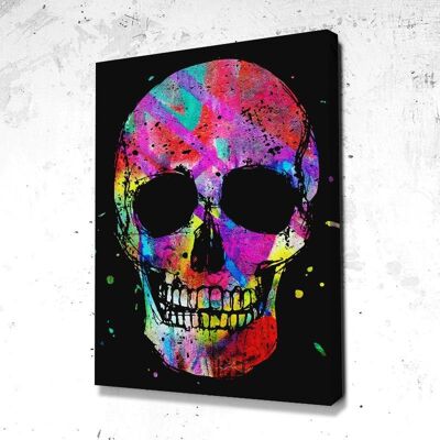 Tableau Crâne Skull Neon - 60 x 40 - Toile sur châssis - Sans cadre