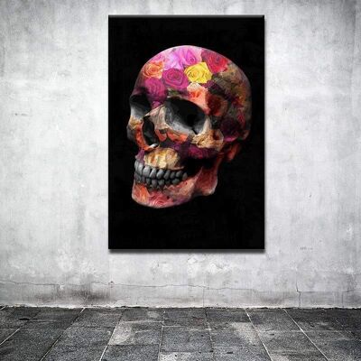 Tableau Crâne Roses Skull - 60 x 40 - Toile sur châssis - Sans cadre