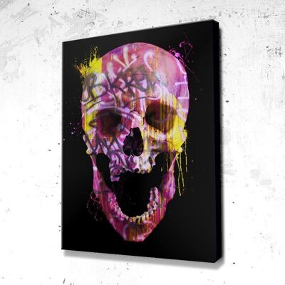 Tableau Crâne Head Skull Graffiti Street - 60 x 40 - Toile sur châssis - Cadre noir