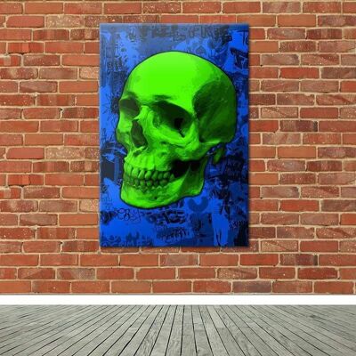 Tableau Crâne Green Pop Skull - 60 x 40 - Plexiglas - Cadre noir