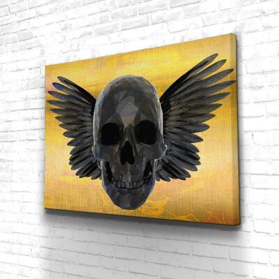 Tableau Crâne Gold Skull - 60 x 40 - Toile sur châssis - Cadre noir