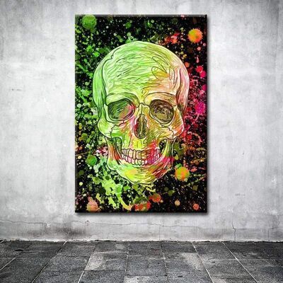 Tableau Crâne Dirty Green Skull - 60 x 40 - Toile sur châssis - Cadre noir