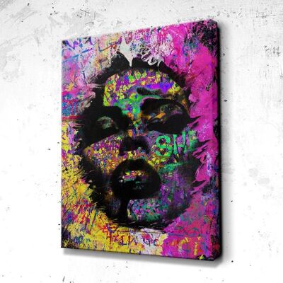 Tableau Color Neon Face - 60 x 40 - Toile sur châssis - Cadre noir