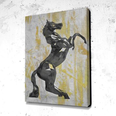 Tableau Cheval Gold - 40 x 30 - Plexiglas - Cadre noir