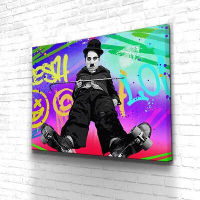 Tableau Charlie Chaplin Magic - 40 x 30 - Toile sur châssis - Cadre noir