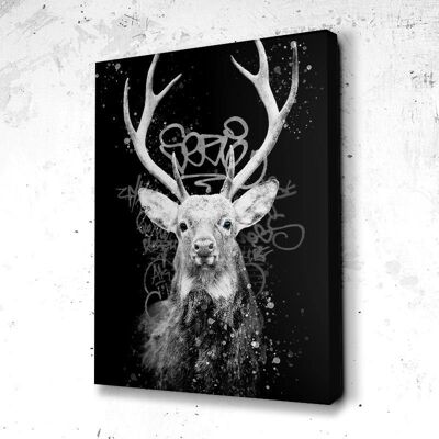 Tableau Cerf Graff Art B&W - 160 x 120 - Plexiglas - Cadre noir