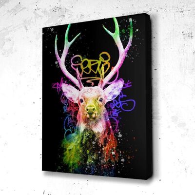 Tableau Cerf Graff Art - 100 x 75 - Toile sur châssis - Sans cadre