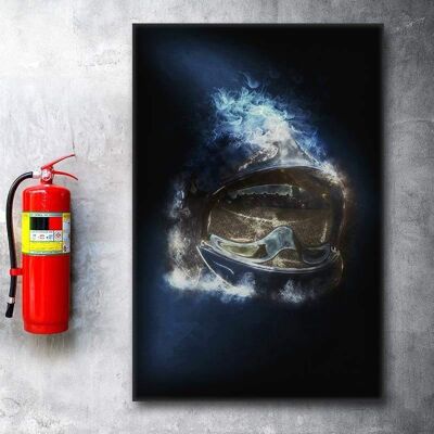 Tableau Casque Pompier Color Spirit - 100 x 75 - Plexiglas - Cadre noir
