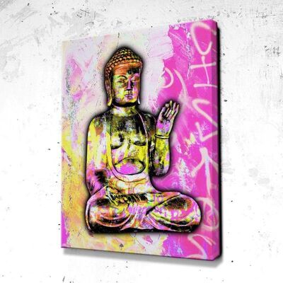 Tableau Budha Pink Face - 60 x 40 - Toile sur châssis - Cadre noir