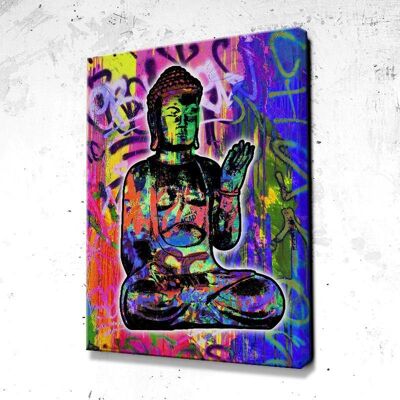 Tableau Buddha Street Color Face - 60 x 40 - Toile sur châssis - Cadre noir