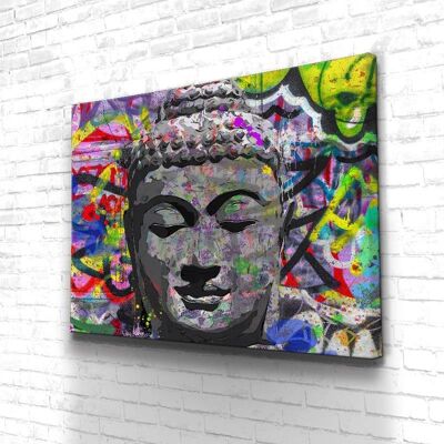 Tableau Buddha Street - 60 x 40 - Toile sur châssis - Cadre noir