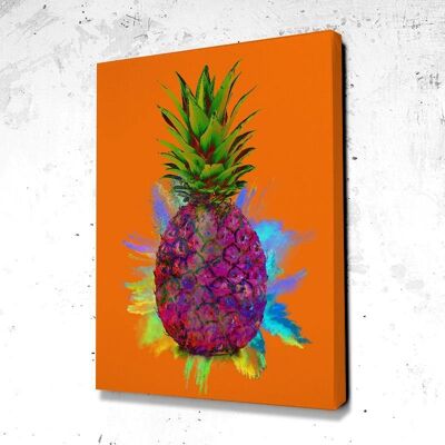 Tableau Ananas Splash - 40 x 30 - Toile sur châssis - Cadre noir