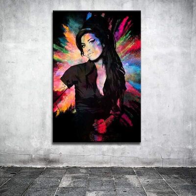 Tableau Amy Winehouse Fluo - 60 x 40 - Toile sur châssis - Cadre noir